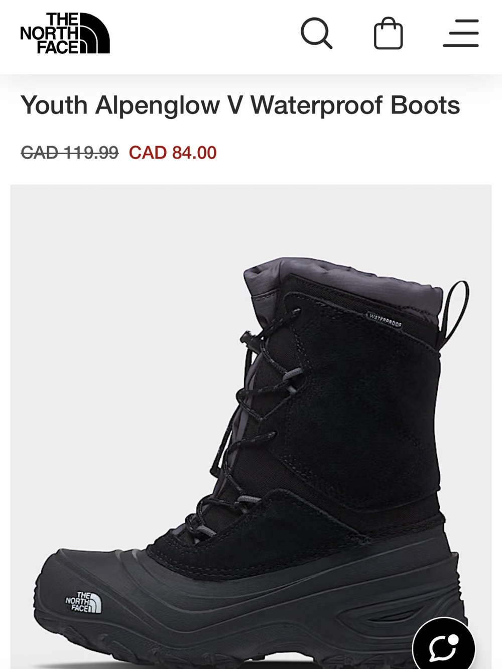 The North Face Youth Alpenglow V Waterproof Boots - Black